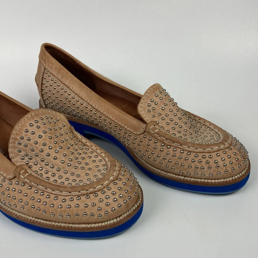 Jeffrey Campbell Dorm Tan Leather Studded Loafer, Size 6.5